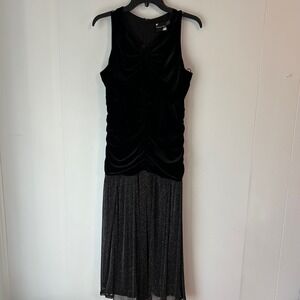 Maison Tara Womens Velvet Metallic Pleated Midi Dress Black Silver 65847MAK 10